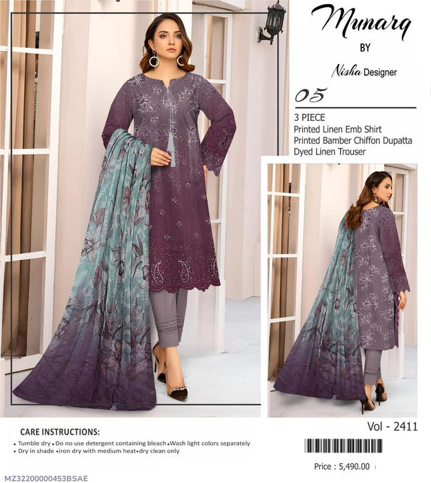 Elegant Purple Linen Suit with Chikankari Embroidered Accents