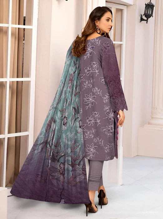 Elegant Purple Linen Suit with Chikankari Embroidered Accents