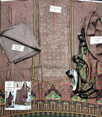 3 Pcs Women's Unstitched Karandi Printed Sui