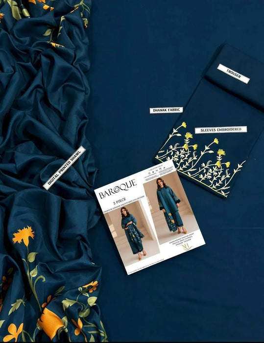 3 Pcs Women's Unstitched Embroidered Suit